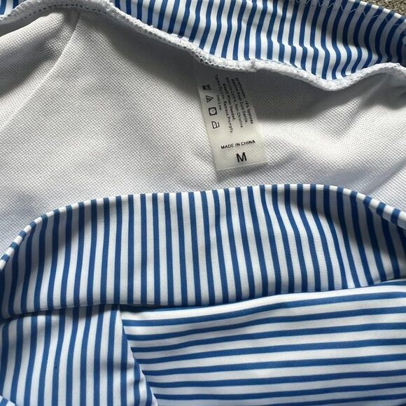 High Waisted Striped Bikini in White & Blue (M) - Picture 5 of 8